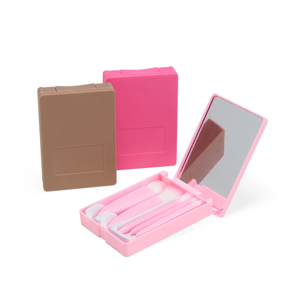 Conjunto Estojo Kit Pincel De Maquiagem Com Espelho