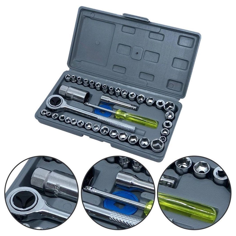 Kit Ferramentas Jogo de Chaves Soquetes Sextavado Com Catraca 40 Pçs + Maleta