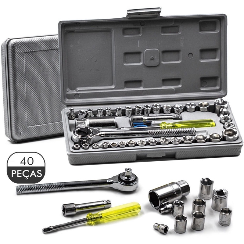 Miniatura de imagem do produto Kit Ferramentas Jogo de Chaves Soquetes Sextavado Com Catraca 40 Pçs + Maleta