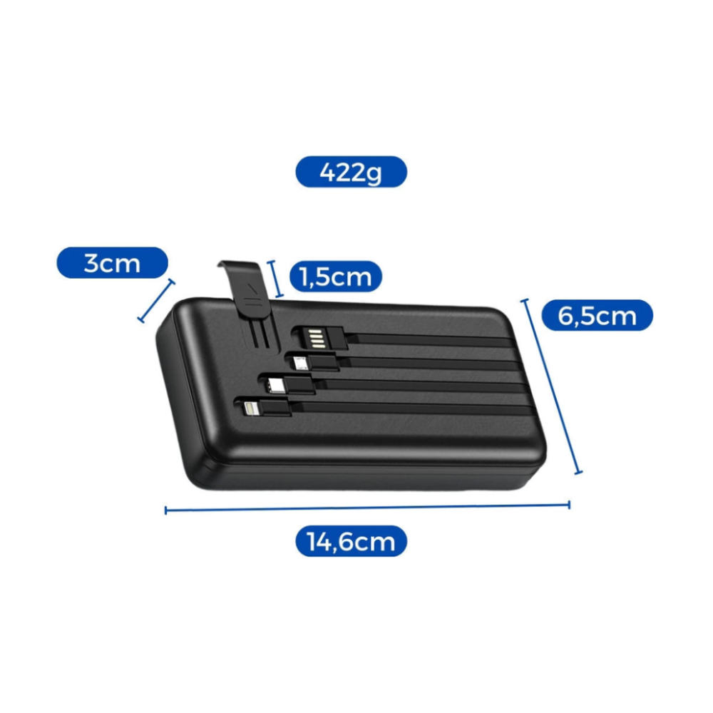 Miniatura de imagem do produto Carregador Power Bank Portátil 10000mah Universal Saída 4 Cabos