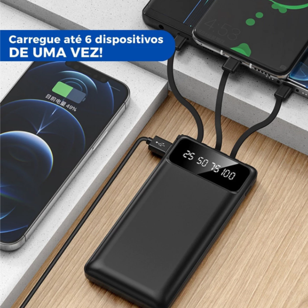 Miniatura de imagem do produto Carregador Power Bank Portátil 10000mah Universal Saída 4 Cabos